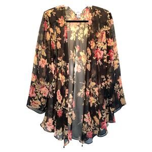 JBS Vintage Black Transparent Floral Kimono size 22W